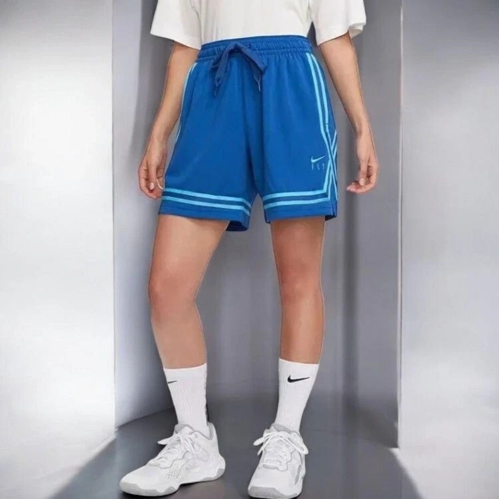 Nike Dri-FIT Fly Crossover Women Basketball Elastic Waist Shorts Blue NEW Large